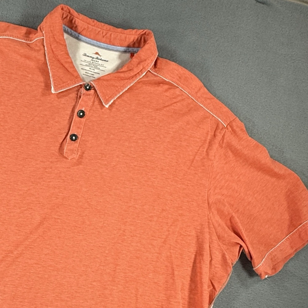Tommy Bahama Polo Shirt Men's 2XL Orange Hawaiian Modern Fit Pima Cotton Golf